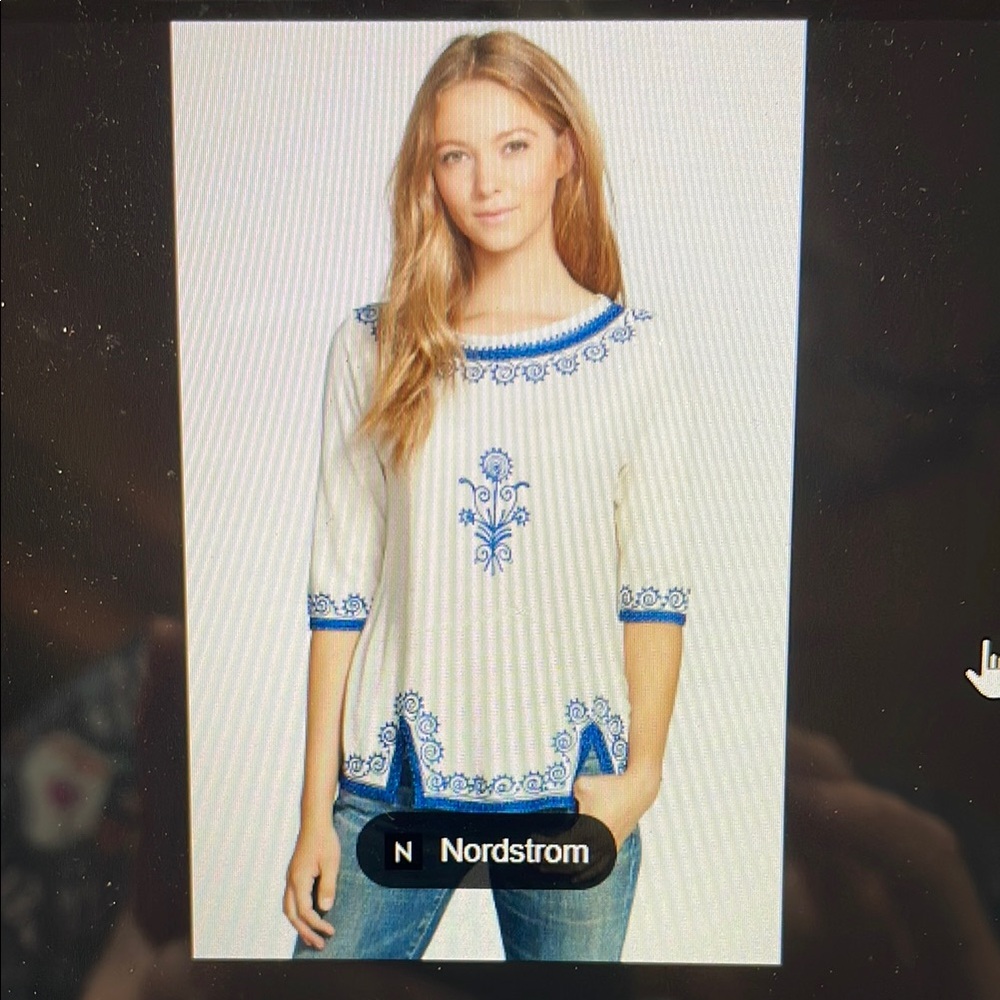 Lucky Brand White and Blue Blouse